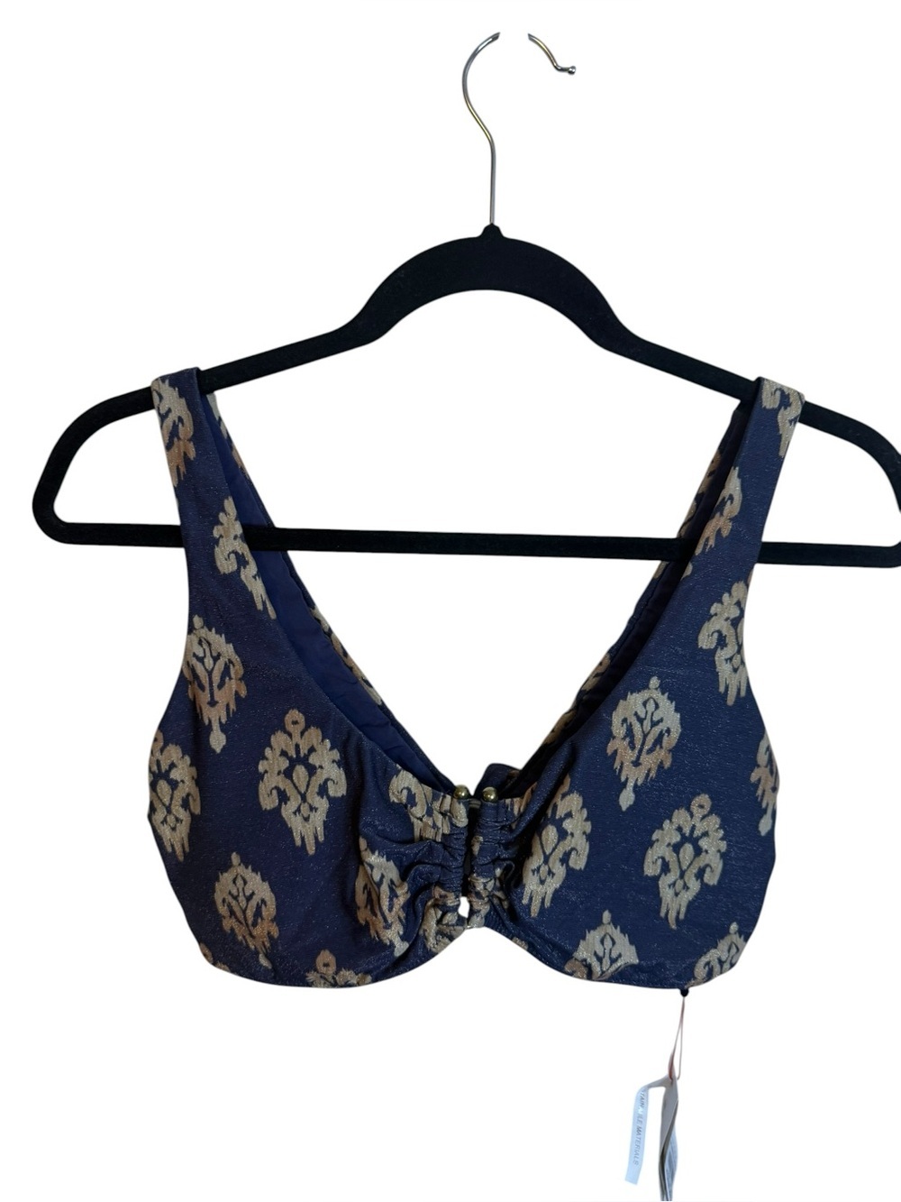 NWT Zingara Navy Blue and Gold Bohemian Marilyn U Tie Back Bikini Top